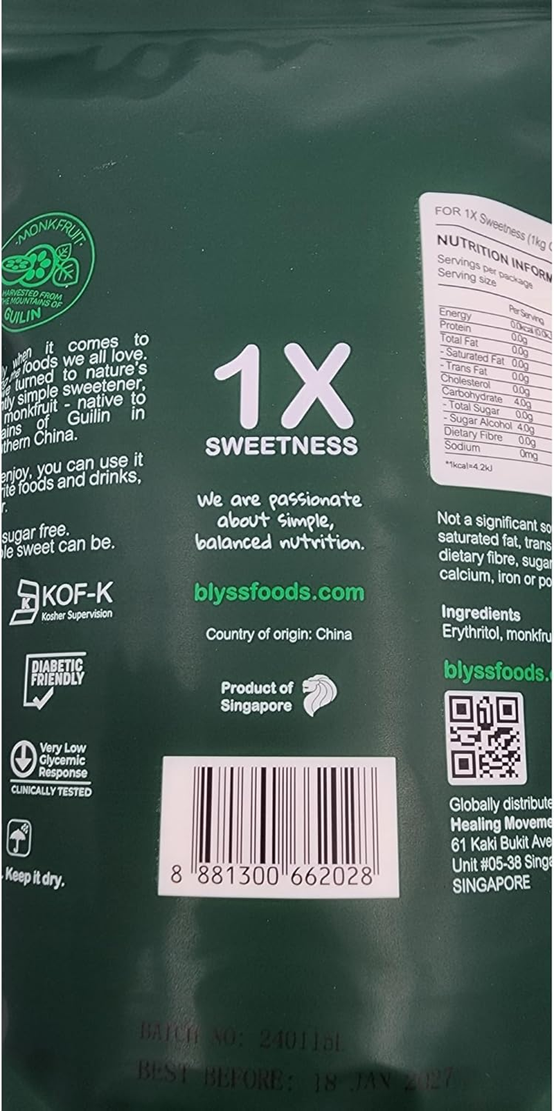 Blyss Natural Zero-Gi Monk Fruit Sweetener - 1Kg Granular, Keto & Diabetic Friendly, Sugar Substitute, Erythritol Blend, Vegan, Low Carb, Zero Aftertaste image number 2