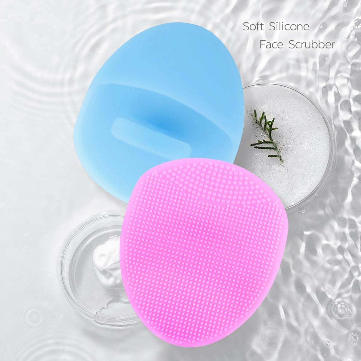 Facial Cleansing Brush Soft Silicone Face Scrubber Cleansing and Exfoliating for Sensitive Greasy Dry and All Kinds of Skin(Blue+Pink) image number 3