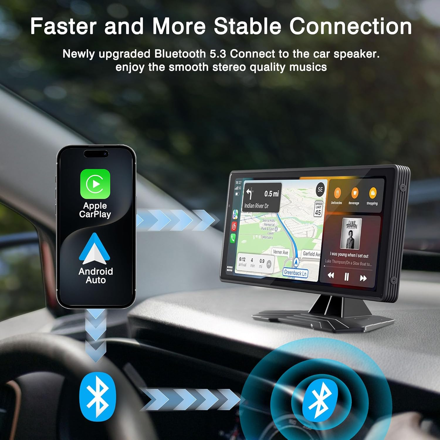 OTNBGSR 10.26'' Wireless Carplay Screen for Car,Portable IPS Android Auto Touchscreen - with Mirror Link、Bluetooth Audio、Siri Google Voice Assistant、Aux、Ahd Reversing Camera image number 6