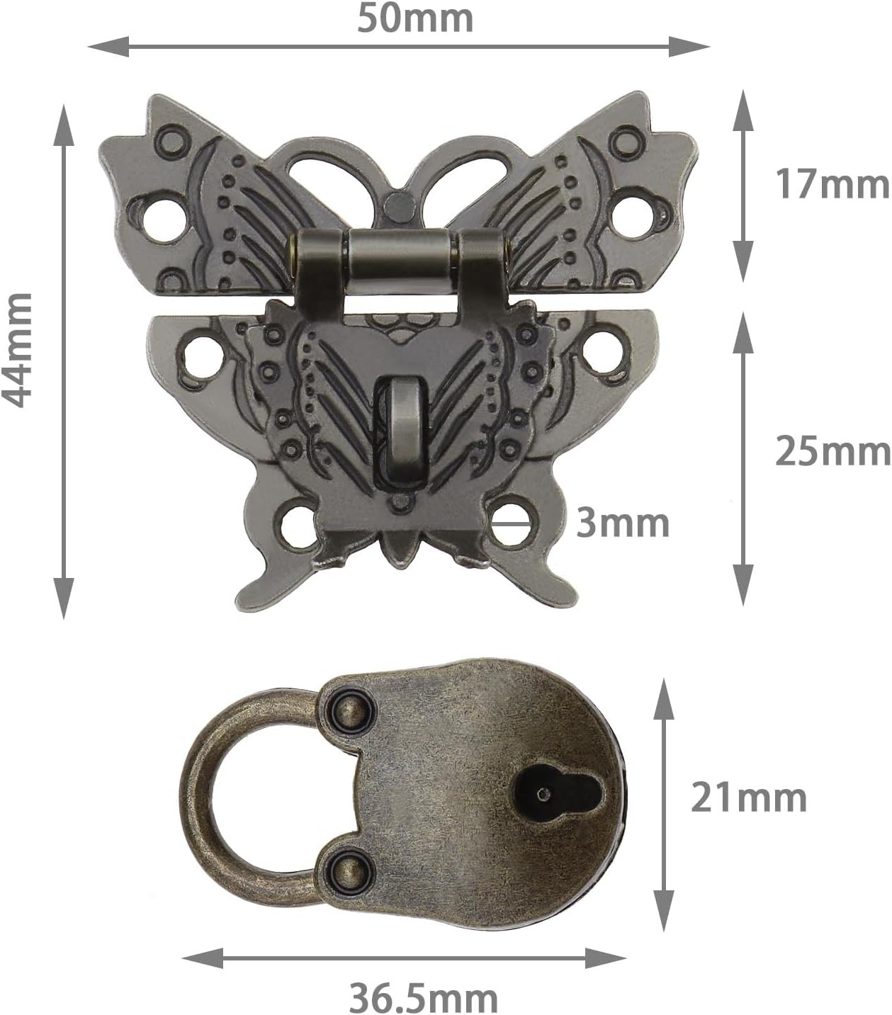 Ecsing 2PCS Butterfly Shaped Hasps & 2PCS Little Bear Padlocks Antique Decorative Latch Buckle for Vintage Wooden Box Jewelry Box Cabinet Cupboard Bronze image number 2