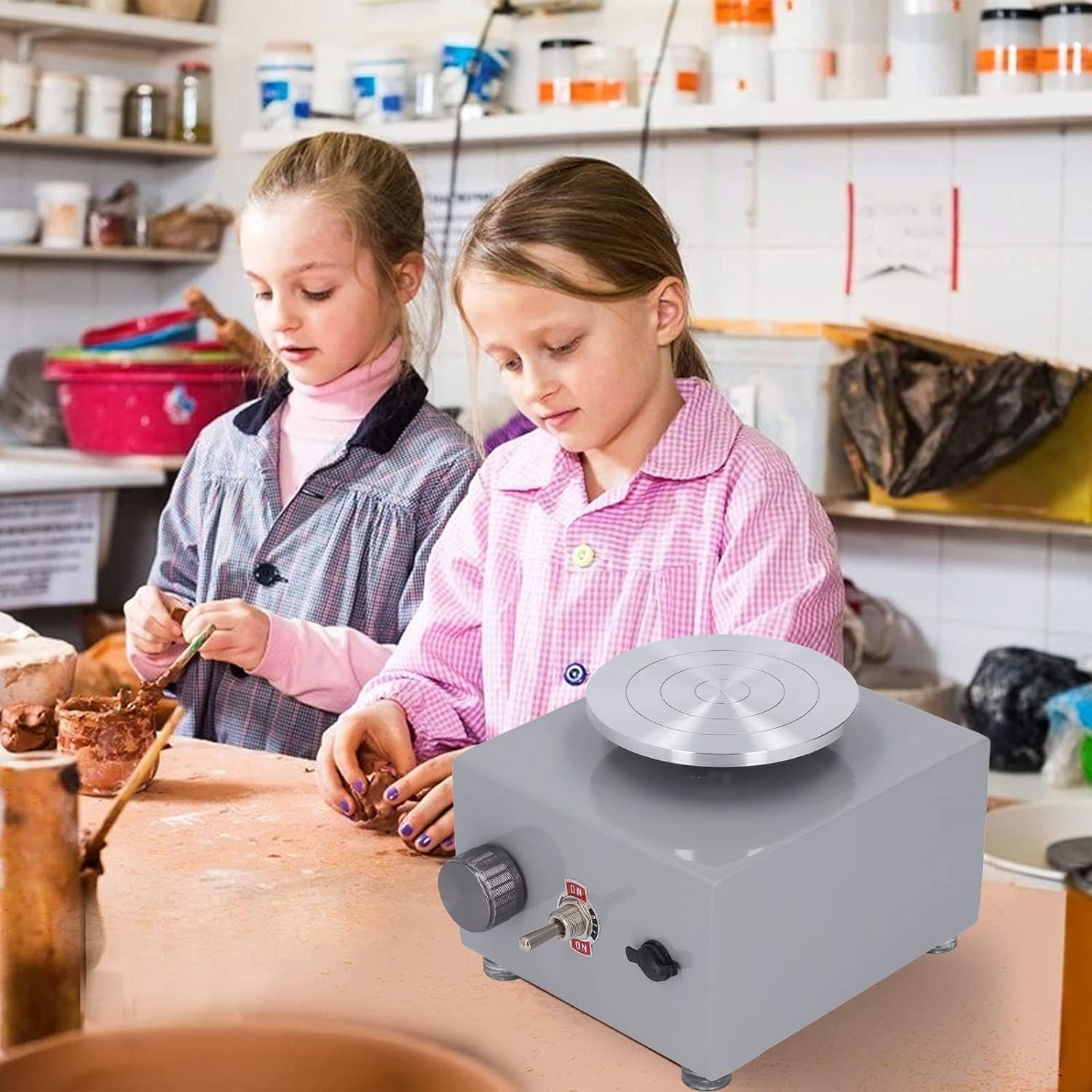 Pottery Wheel, Adjustable Speed Mini Pottery Forming Machine with Detachable Water Basin and Pottery Tools, Electric Clay Machine for Kid, Ceramic, DIY Clay, Art, Craft(Au) image number 5