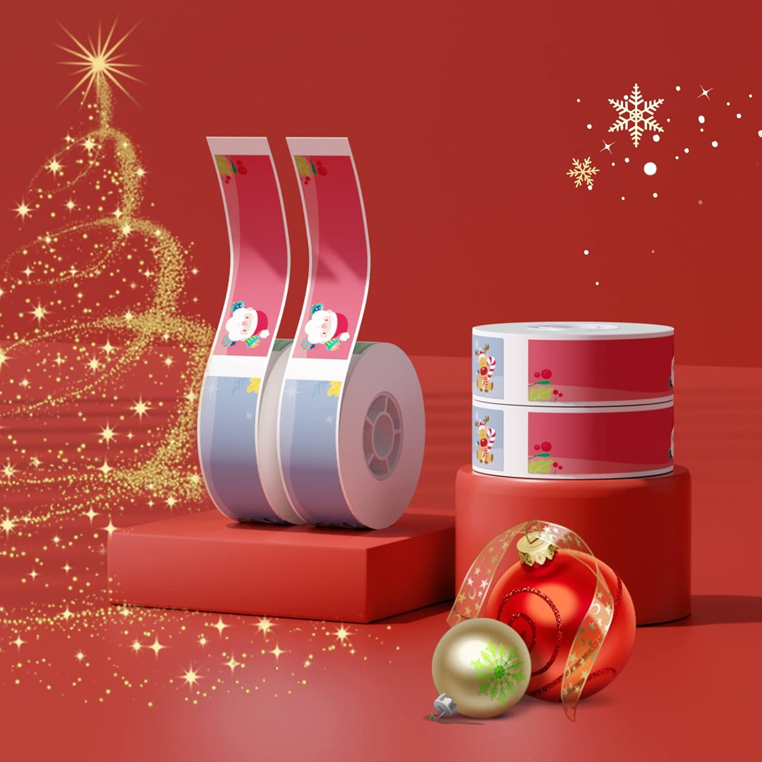 NIIMBOT Thermal Label Stickers (0.98''X2.36'') 110 Sheets/Roll with Christmas Elements, Personalized Refill Tape for D101 Label Maker, Waterproof image number 1