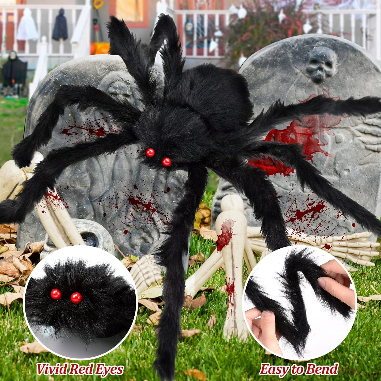 Halloween Decorations Outdoor 16 FT Giant Halloween Spider Web, 60'' Large Spider + 20 Spiders and 40G Stretch Cobwebs Triangular Spider Web Halloween for Haunted House Yard Lawn Party Halloween Decor image number 5