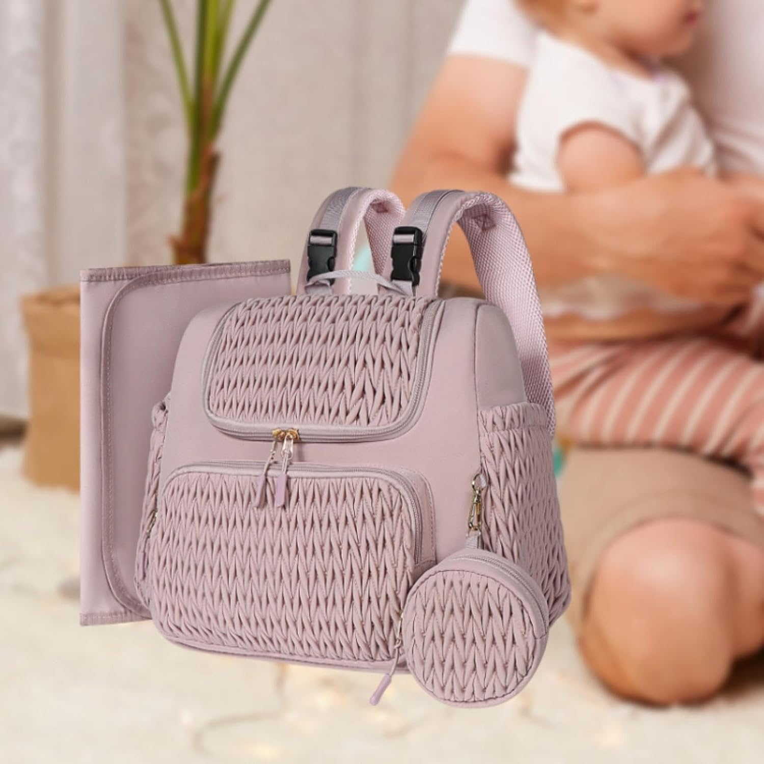 Amagogo Diaper Bag Nylon Portable Backpack Nappy Bag for Baby Travel Outdoor Dad Mom, Pink image number 4