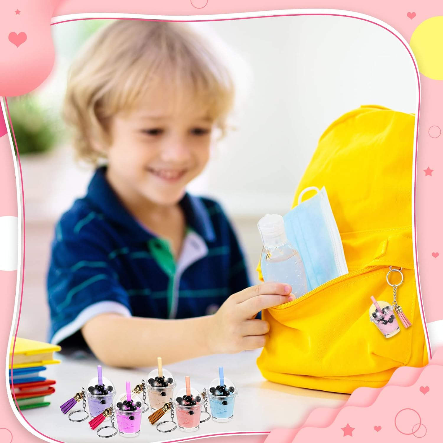 Cunno 348 Pcs Mini Milky Tea Keychain Accessories Bubble Tea Cream Glue Casting Includes 16 Keychain Rings, 16 Mini Cup Pendant Charm with 16 Tassels, 300 Bubble Beads for DIY Crafts image number 4