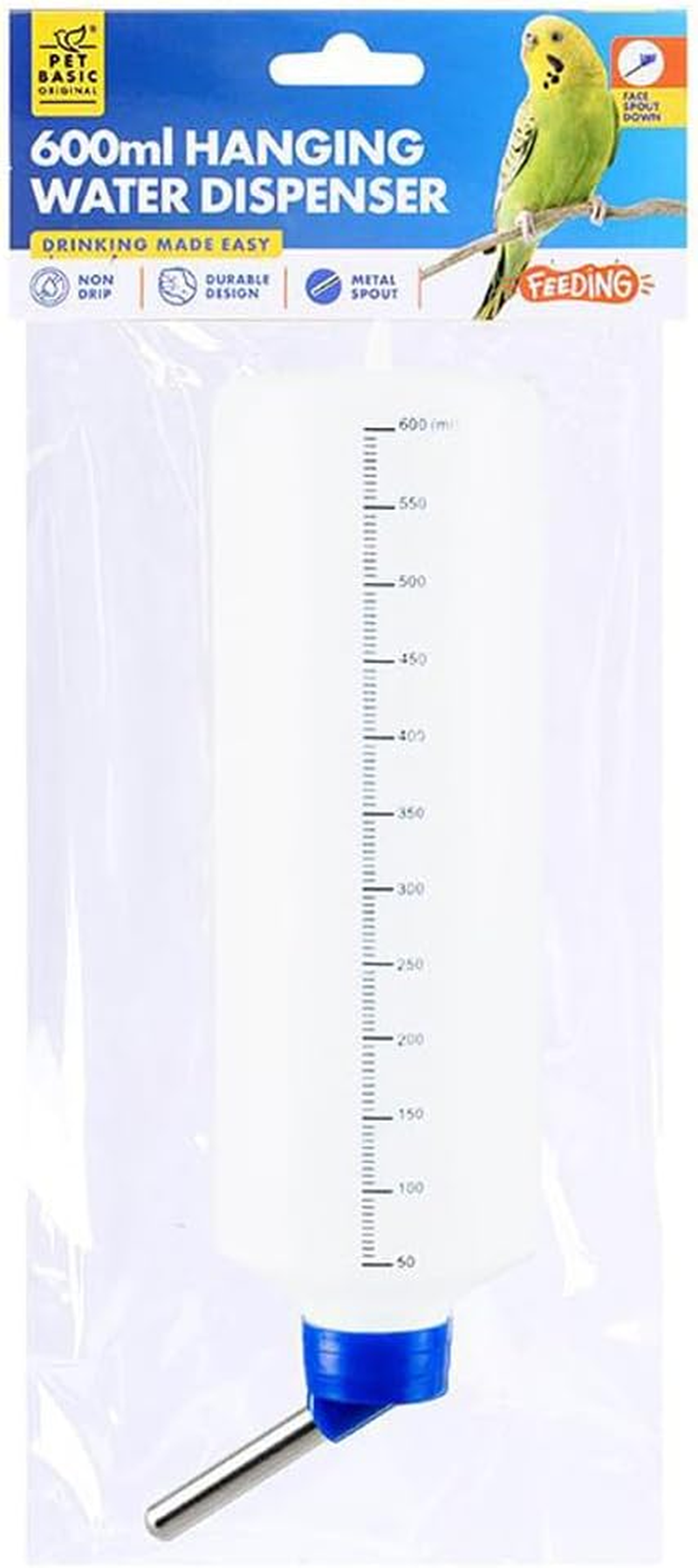Leona Co 600Ml Hanging Water Dispenser for Birds, Durable Plastic Pet Feeding Bottle with Metal Spout, Transparent Design for Water Level Monitoring | Mess-Free for Small Animals (Clear, 2) image number 1