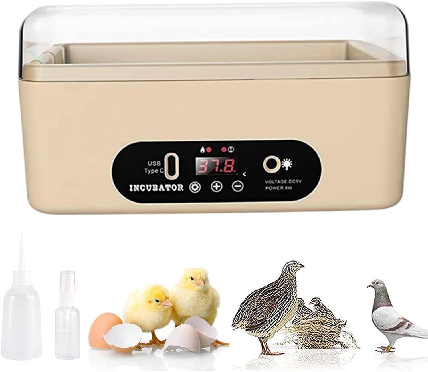 Chicken Egg Incubator, Automatic Egg Hatching Incubator, 4-6 Mini Digital Poultry Hatcher, with Automatic Egg Turning Temperature Control Humidity Display for Hatching Chicken Quail Duck Bird Eggs
