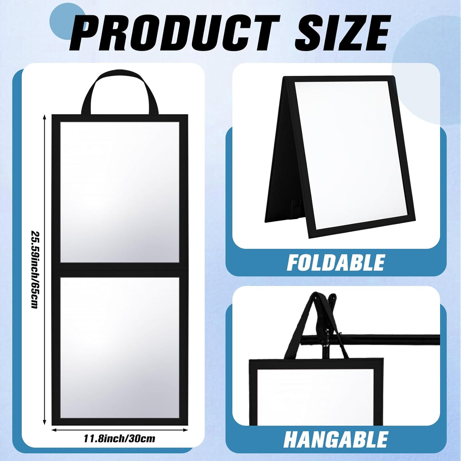 Glikceil Foldable Portable Full Length Mirror for Dorm Dance Backstage Camping Travel Hanging Folding Makeup Body Mirror for Dancers Artists Home Aestheticians Spa(Black,25.6" X 12") image number 6