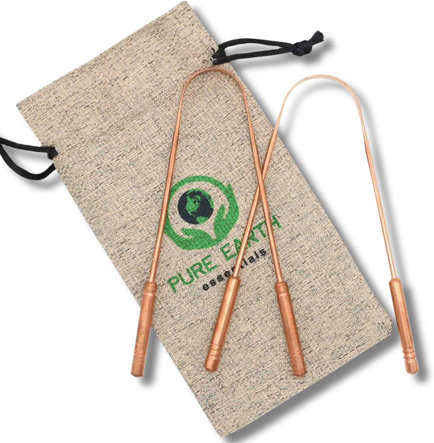 Pure Copper Tongue Scraper for Adults and Kids - Durable Tongue Scraper Copper - Tough Scraper Oral Care - Travel Tongue Scraper Ayurvedic with Case - Pure Earth Essentials (2 Pieces/Pack) image number 1