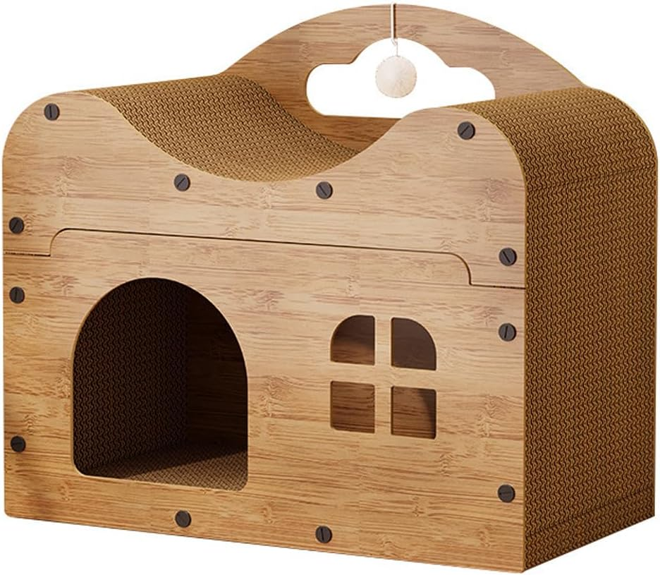AIMALL Wooden Cat Scratching House with Vertical Sofa Design &ndash; Dual-Layer Cat Nest for Sleeping & Playing, Corrugated Board, Natural Sisal, No Scrap, 17.7X20X10.6In image number 1