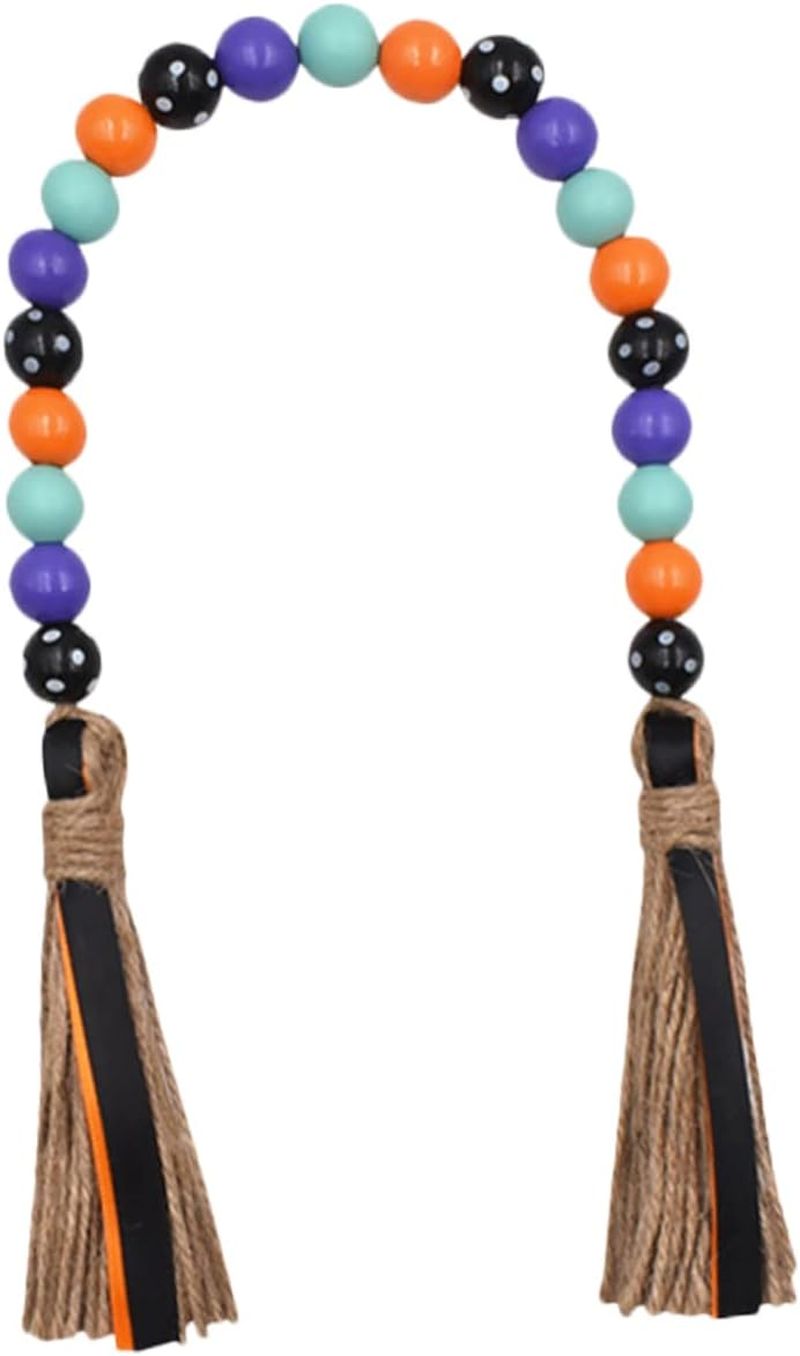 Wooden Beaded Garland Decorative Wall Hanging Tiered Tray Beaded Garland Rustic Home Decor for Party image number 3