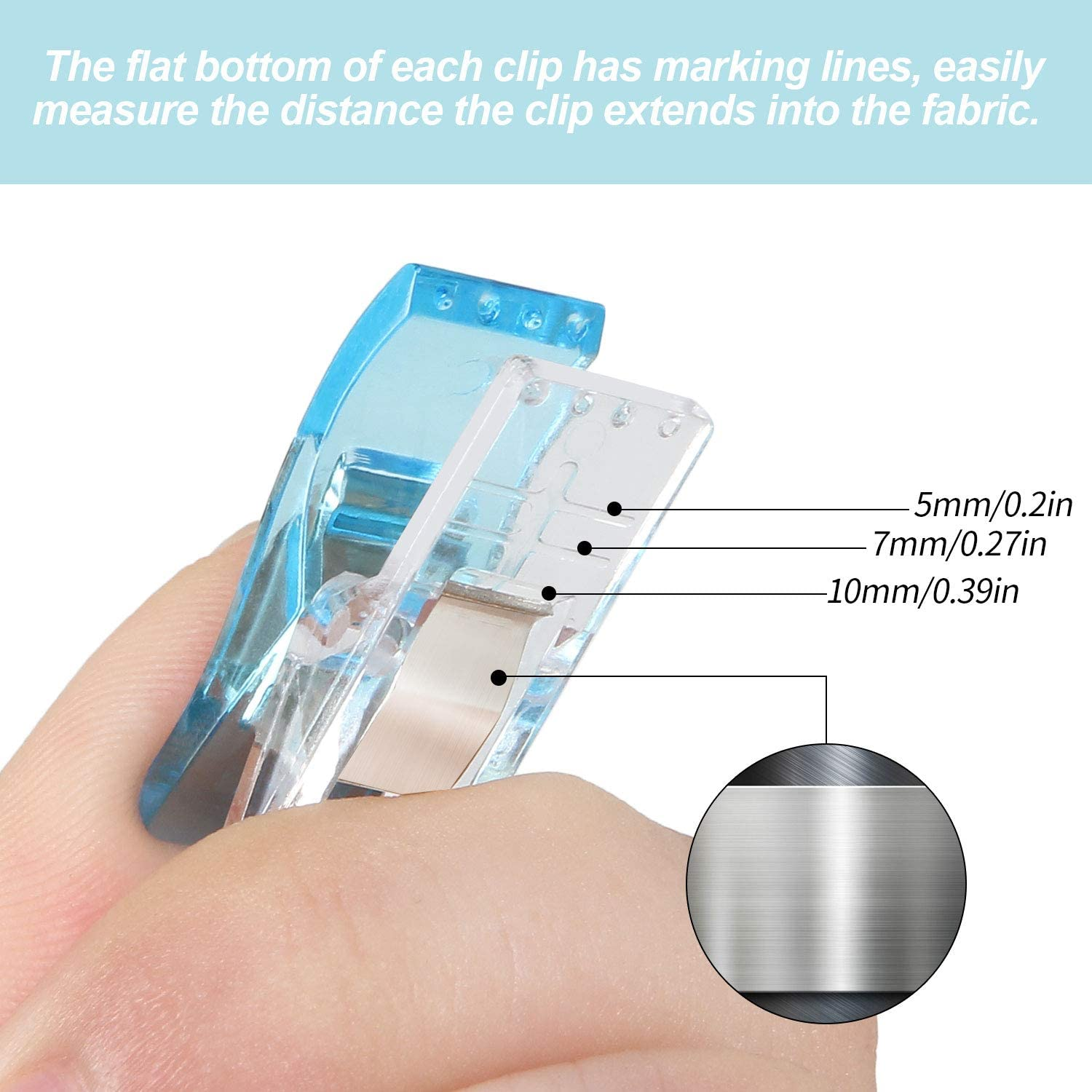 200 PCS Sewing Clips, Multipurpose Quilting Clips Plastic Fabric Clips for Sewing and Quilting, Crochet, Paper, Food Storage, Cables (Clear Blue) image number 5