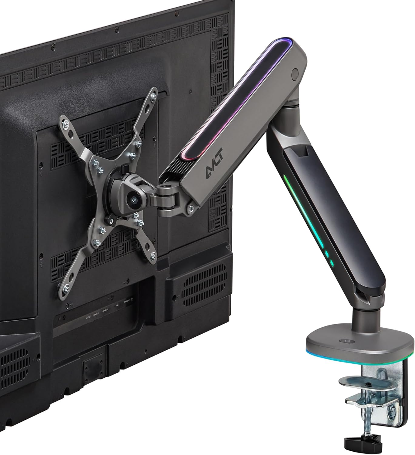 AVLT Single RGB Gaming Monitor Arm Desk Mount, Fits 27&rdquo;-45&rdquo; Monitors, 20 Lighting Modes with Touch Control, Adjustable Height, Swivel Tilt Rotation - Dark Gray image number 4