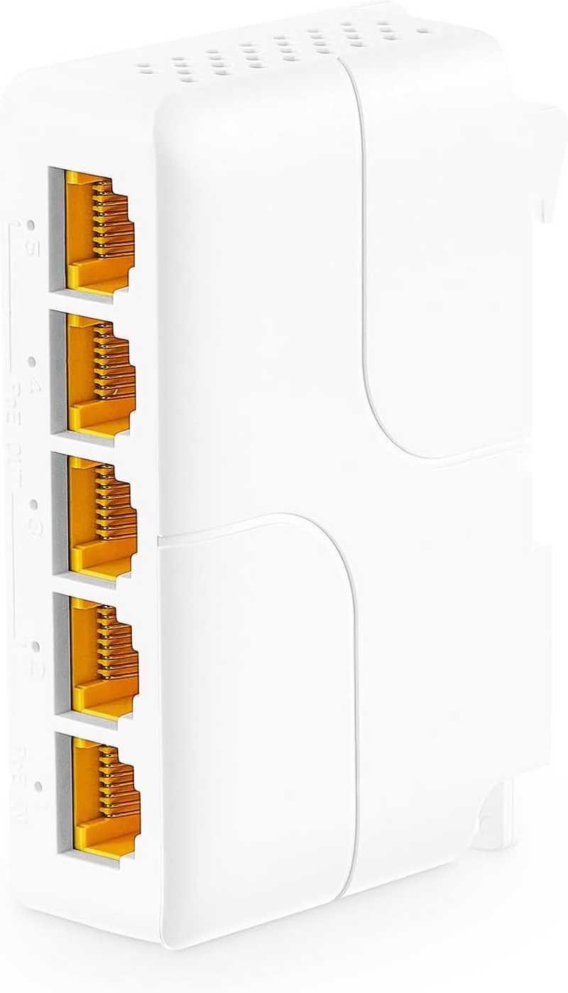 Mokerlink 5 Port Gigabit Poe Extender, IEEE 802.3 Af/At/Bt 90W Poe Repeater, 10/100/1000Mbps, 1 Poe in 4 Poe Out, Wall & Din Rail Mount POE Passthrough Switch image number 2