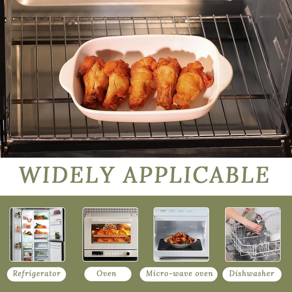 GUDAJIN Four-Piece Bakeware Set, White Ceramic Baking Tray for Daily Baking Cakes, Rectangular Baking Tray with Handles, Suitable for Cooking, Banquets and Kitchens image number 4