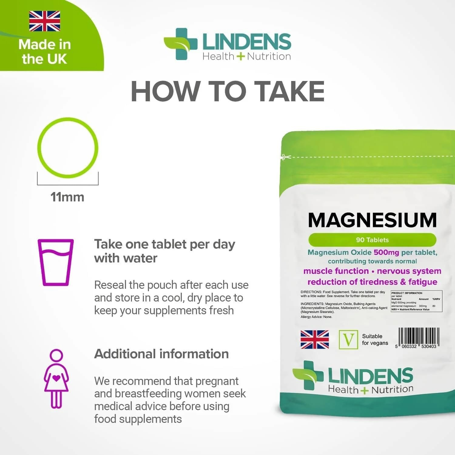 Lindens Magnesium Oxide 500Mg 90 Tablets Mineral Supplement image number 5