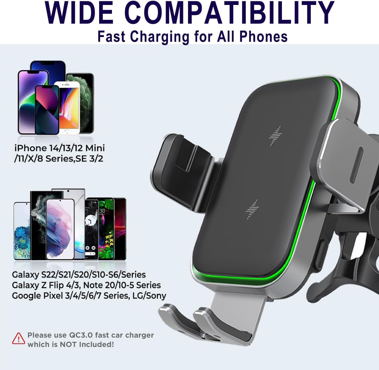 2025 Upgraded Dual Coil Wireless Car Charger Qi 15W Fast Charging Vent Mount Phone Holder Smart Sensor Auto Alignment Auto Clamping for Iphone 15/14/13/12, Samsung Galaxy Z Flip 4/3 S23 22 (X3) (X3)