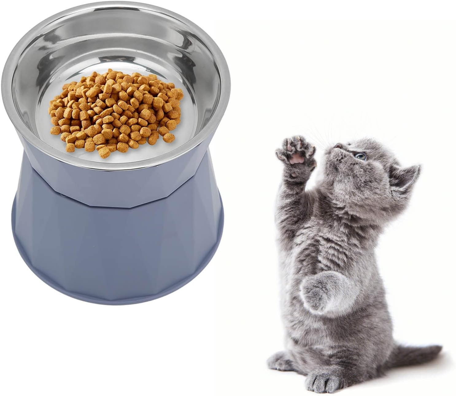 Cat Food Bowl, Stainless Steel Cat Bowl Increased Neck Protective Heavy Duty Cat Double Bowl, Raised Cats Bowls Elevated Tilted Puppy Dish Food Water Bowl Pet Food Water For(Pink [High Double Bowl])