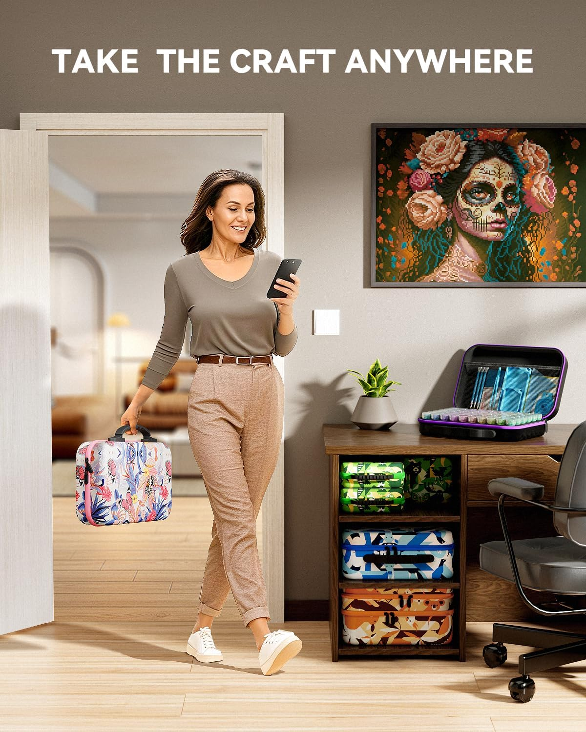 ARTDOT 60 Slots Storage Container for Diamond Painting Kits for Adults,Portable Diamond Art Storage Organizer with Accessories and Tools image number 6