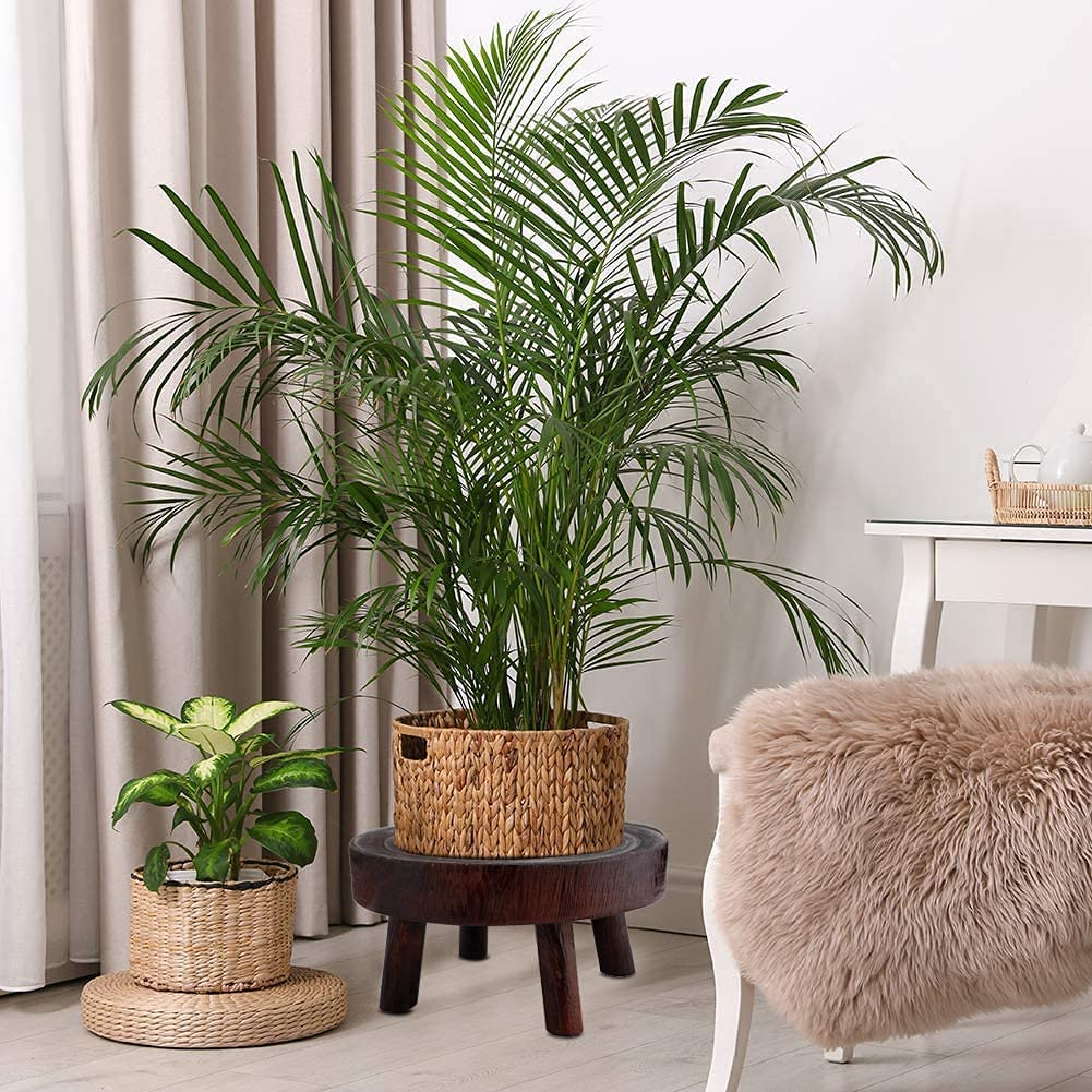 Mini Corner Small Plant Stands for Indoor Plants Rack Mid Century Modern Wood Planter Holder Stool Flower Pot Outdoor round Wooden Stool Display Stand for Patio,Home Garden Decor (S) image number 2