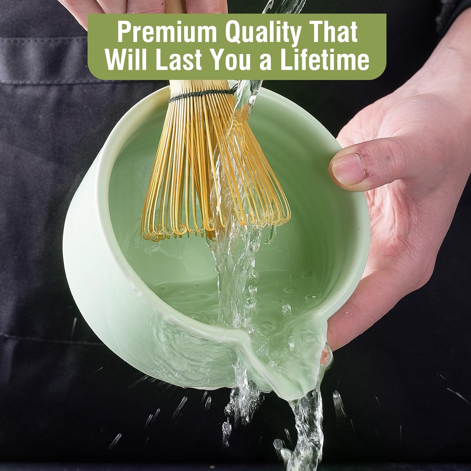 Matcha Whisk Set,5Pcs Household Matcha Kit,Elegant Japanese Matcha Tea Set,Ceramic Matcha Bowl with Spout, Matcha Whisk Holder,Bamboo Whisk, Stainless Sifter & Scoop for Tea Lover-Green image number 5