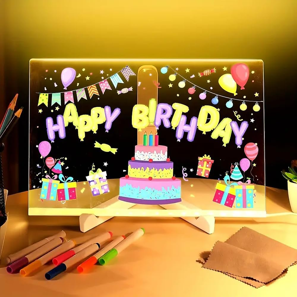 30X20Cm Glow Writing Board for Kids - LED Memo Board with 7 Color Pens, USB Lighting Doodle Board Acrylic Dry Erase for Bedroom/Office, Halloween Birthday Christmas Decor with Stand image number 3