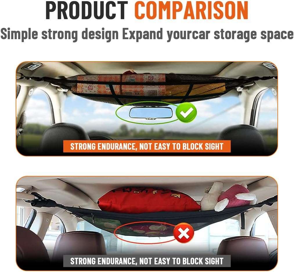SKUNTUGUANG Car Cargo Net for SUV, Car Ceiling Storage Net, Car Roof Ceiling Net, Used to Store Tents, Quilts, Toys and Sundries image number 1