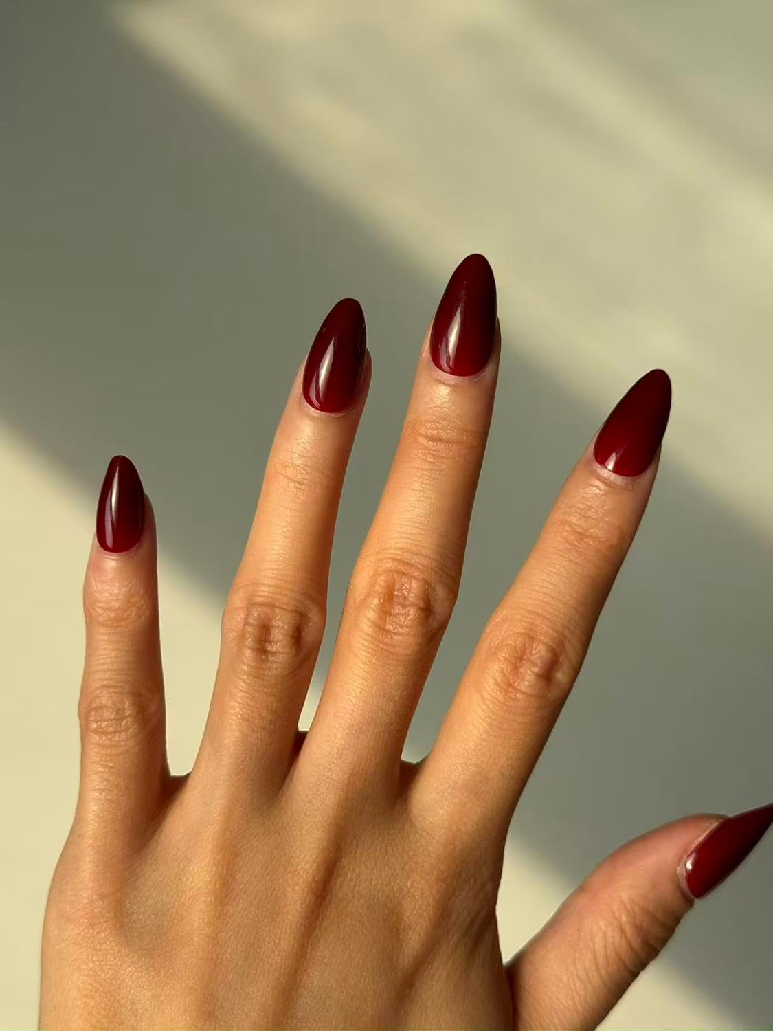 Sandanfine Press on Fake Nails, Red Almond Nails, Almond Fake Nails 24 Pieces Including Various Sizes image number 1