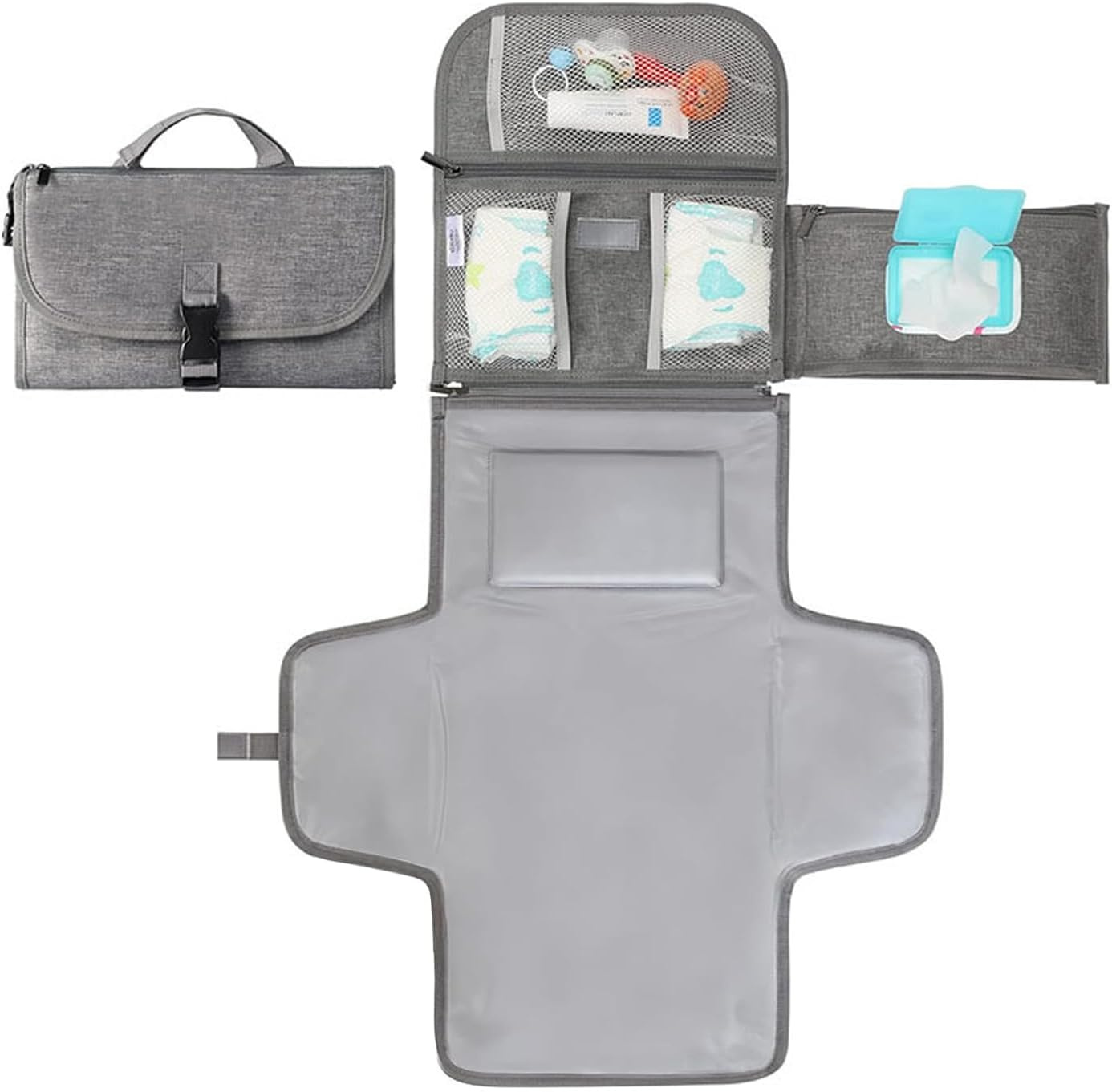 Portable Change Mat for Baby, Travel Changing Pad with Foldable Design and Wipeable Surface in Grey - Mecus