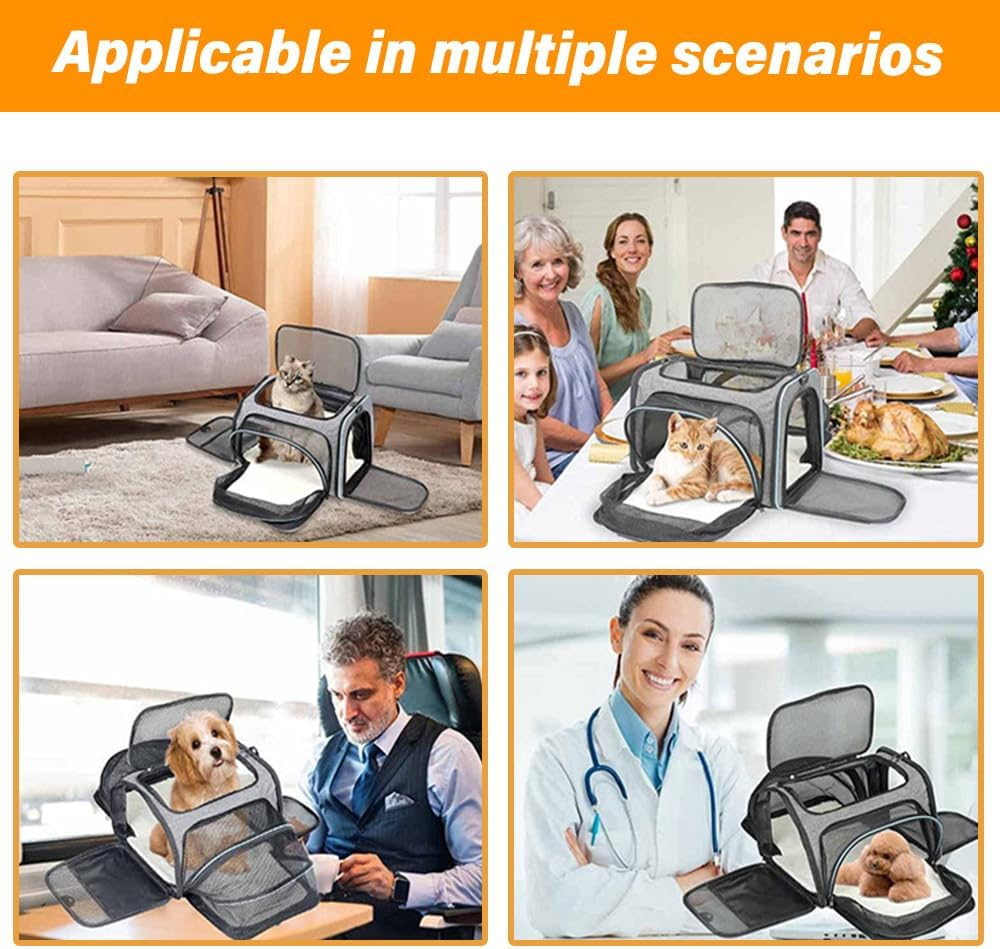 Expandable Pet Carrier, Hand-Held Foldable with Mesh Pocket, Large Capacity Pet Travel Bag with Fleece Pad, Suitable for Kittens, Rabbits, Puppies and Small Animals. (Gray Blue) image number 4