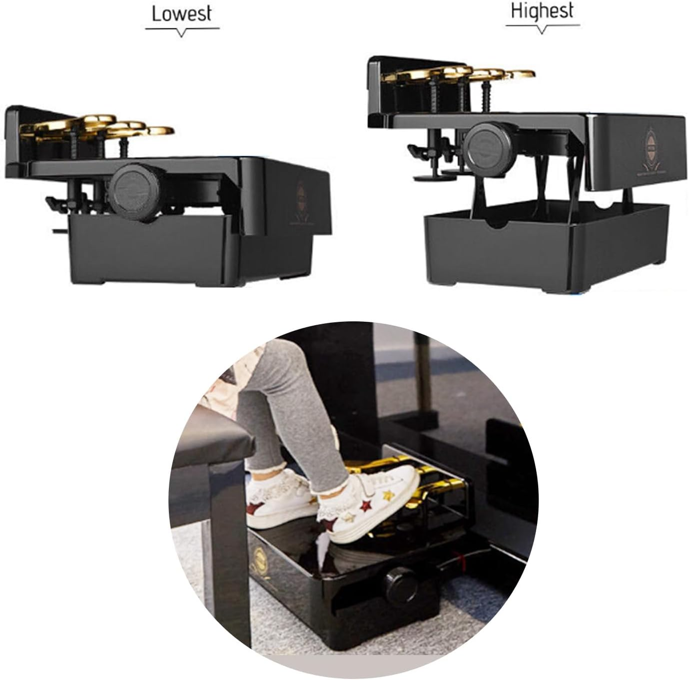 Piano Pedal Extender Box with 3 Pedals, Adjustable Height (Glossy Black) image number 5