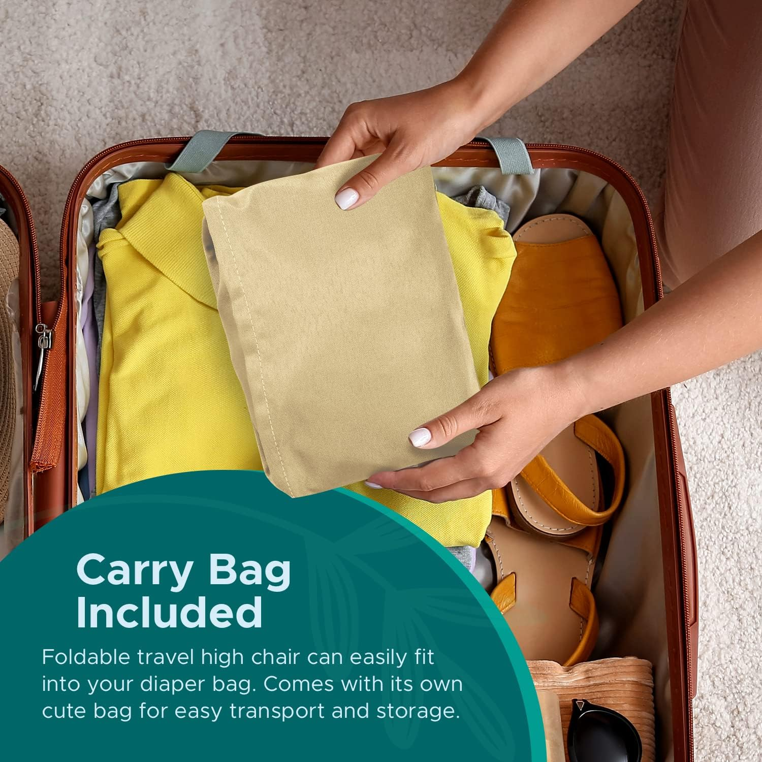 Portable High Chair by Baby Pick- Foldable High Chair for Travel with Adjustable Shoulder Straps- Compact Harness Seat for Babies & Toddlers- Easy to Use Washable Feeding Safety Seat (Beige)