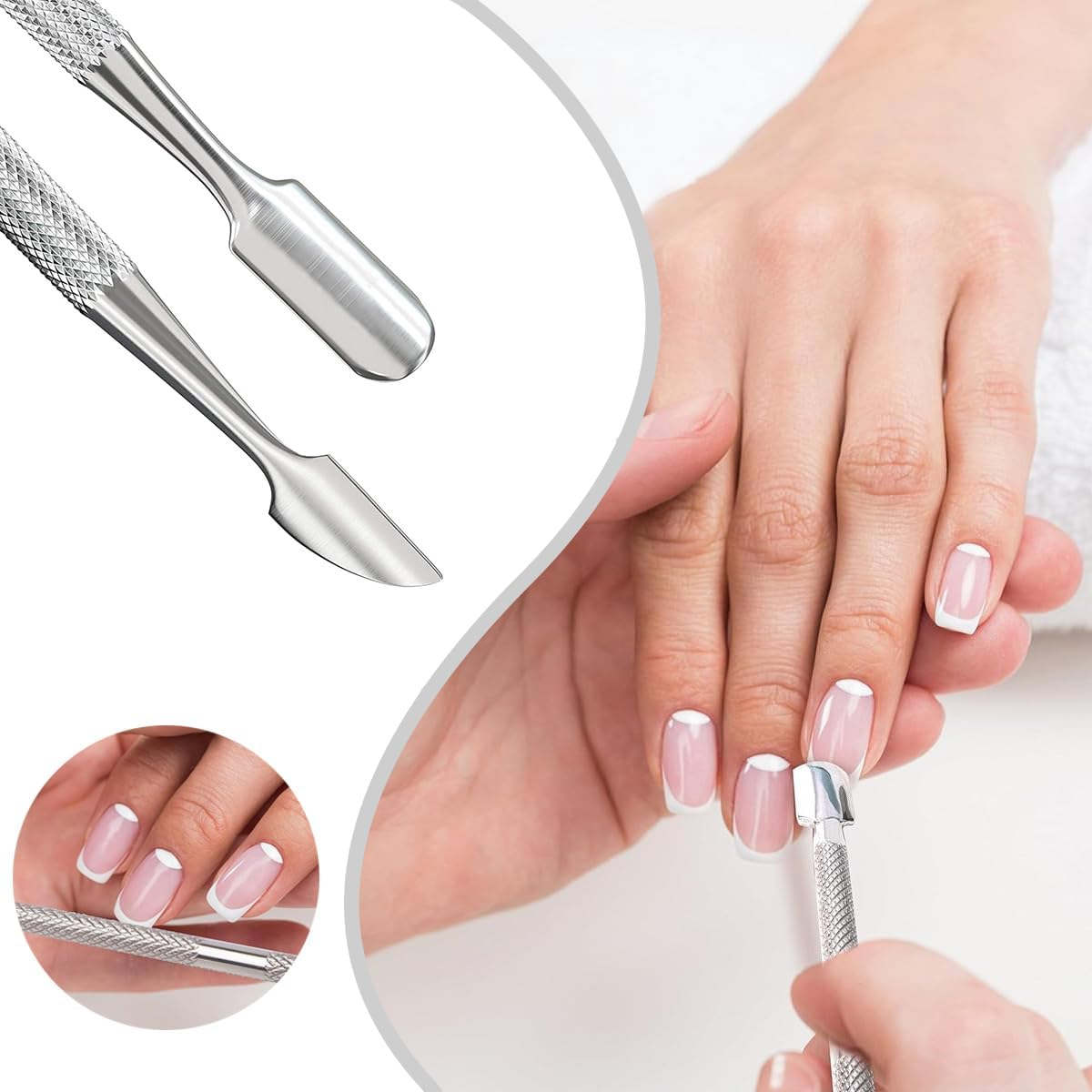 2 Pcs Professional Cuticle Pusher and Cuticle Peeler UV Gel Nail Polish Remover Tool Stainless Steel Dual Head Nail Scraper for Fingernails and Toenails image number 4