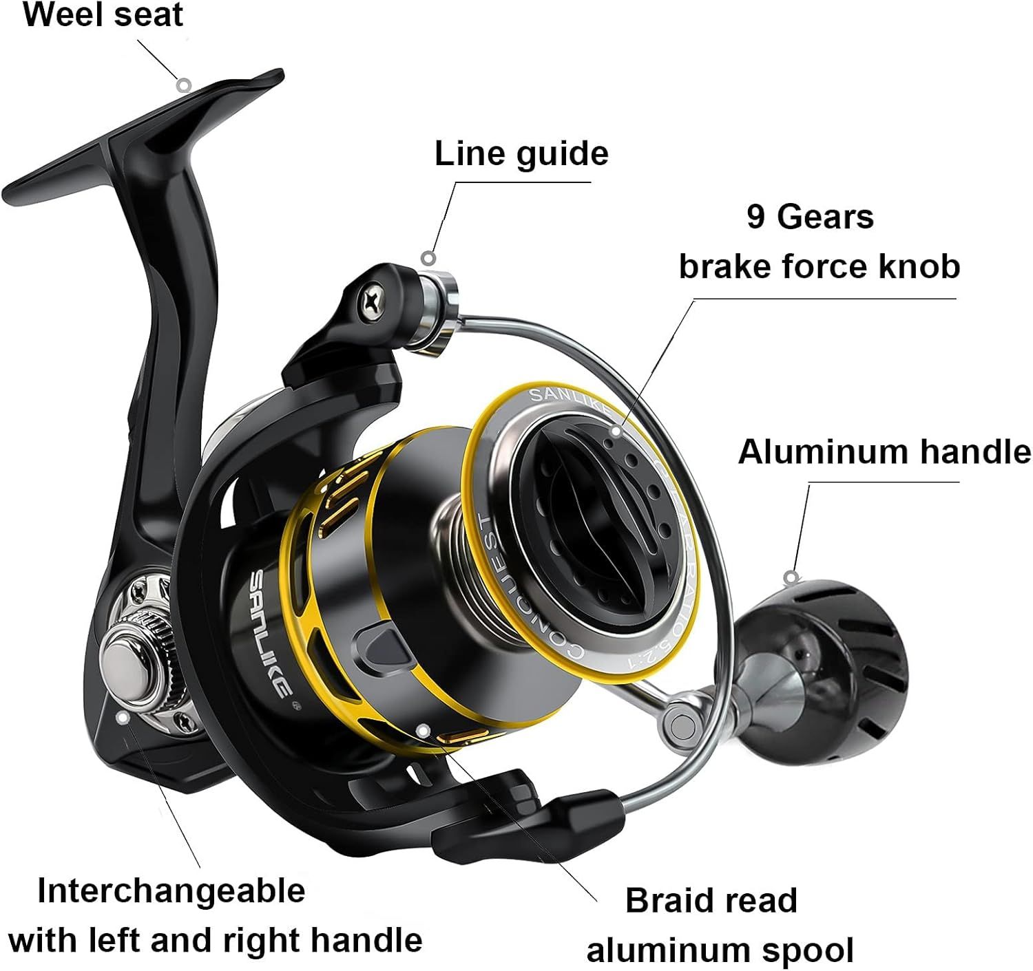 Spinning Fishing Reel, Max Drag 40.5LB - 7+1 BB Ball Bearing 5.2:1 Gear Ratio CNC Aluminum Spool & Handle- Saltwater & Freshwater Fishing image number 6