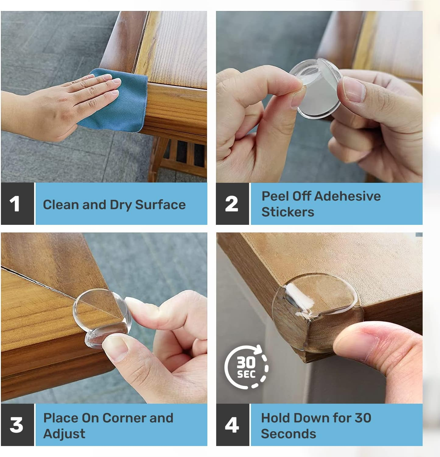 BABY PROOF ME Table Corner Protectors for Baby, Clear Furniture Corner Guards & Edge Safety Bumpers, round Baby Proof Bumper, Table Edges & Sharp Corners Baby Proofing (12 Pack) image number 1