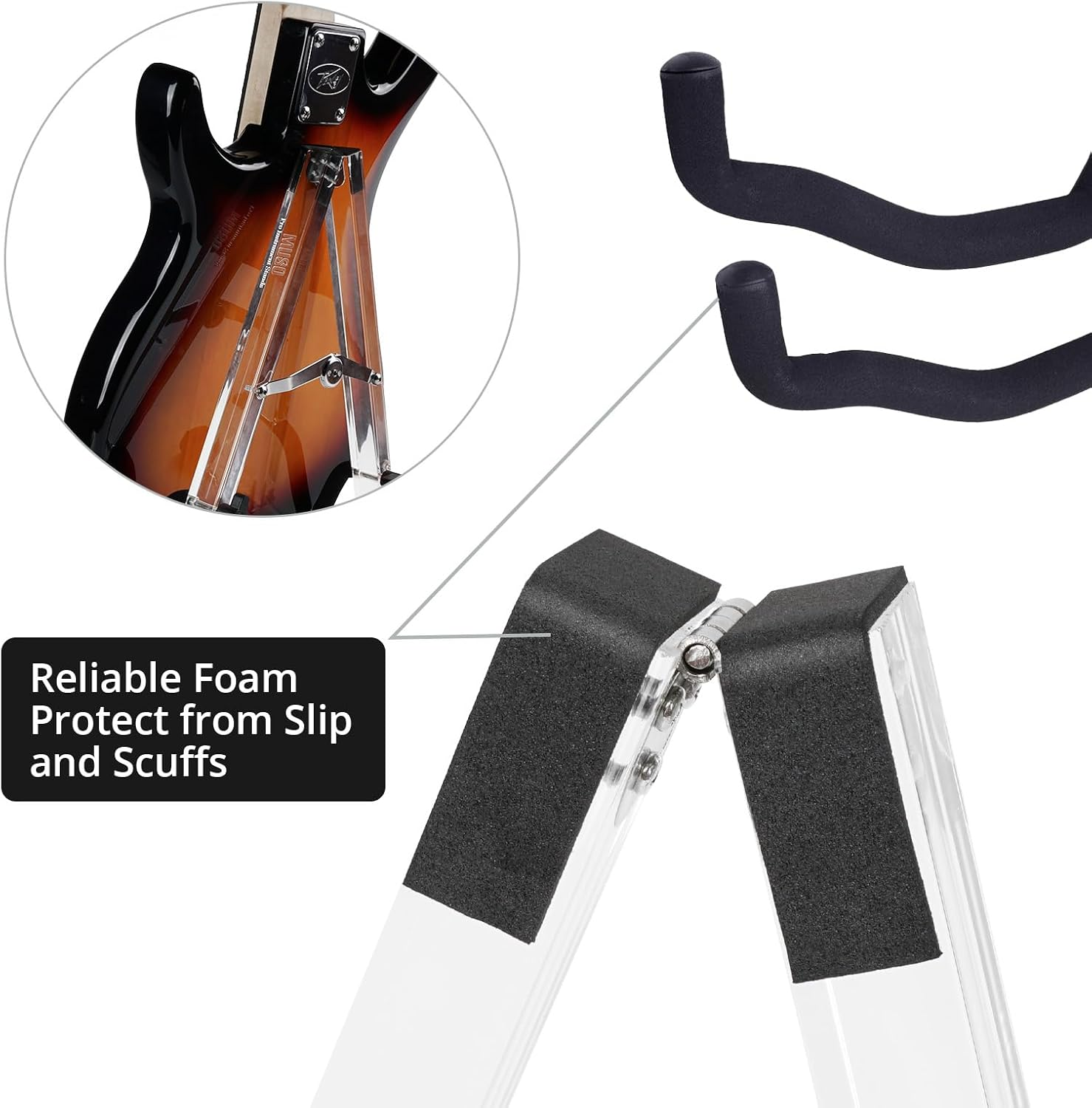 MUSO Guitar Stand,Acoustic Guitar Stand,Acrylic Classical Electric Guitar Stand,Foldable Bass Guitar Stand,Guitar Accessories (Crystal) - Acacia image number 3