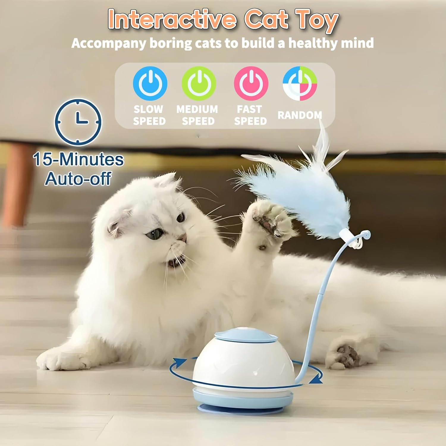 Interactive Cat Toy 2025 Upgraded with Suction Cup Base - Rechargeable Touch-Activated Kitten Toy, 2 Interchangeable Tails & Automatic Prey Motion for Indoor Active Cats（Blue）