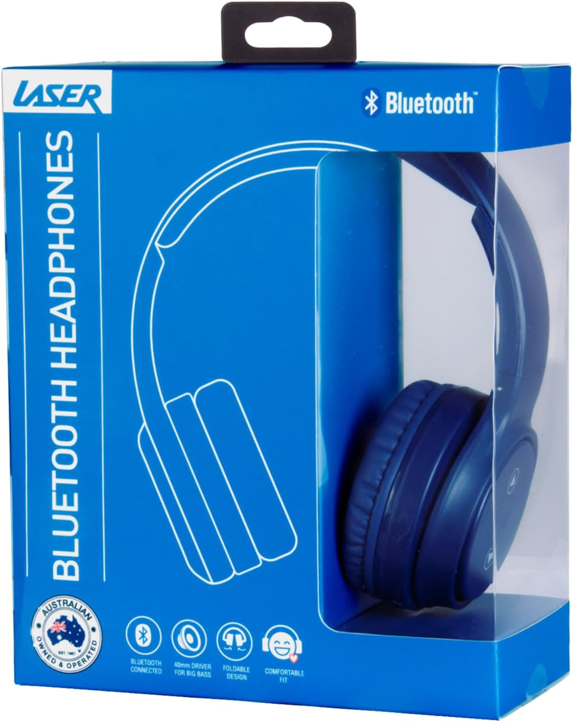 Laser Foldable Wireless Bluetooth Stereo Headphones in Navy Blue - Comfort Foam Ear Cups, 40MM Driver, Hands-Free, Long Battery Life image number 1