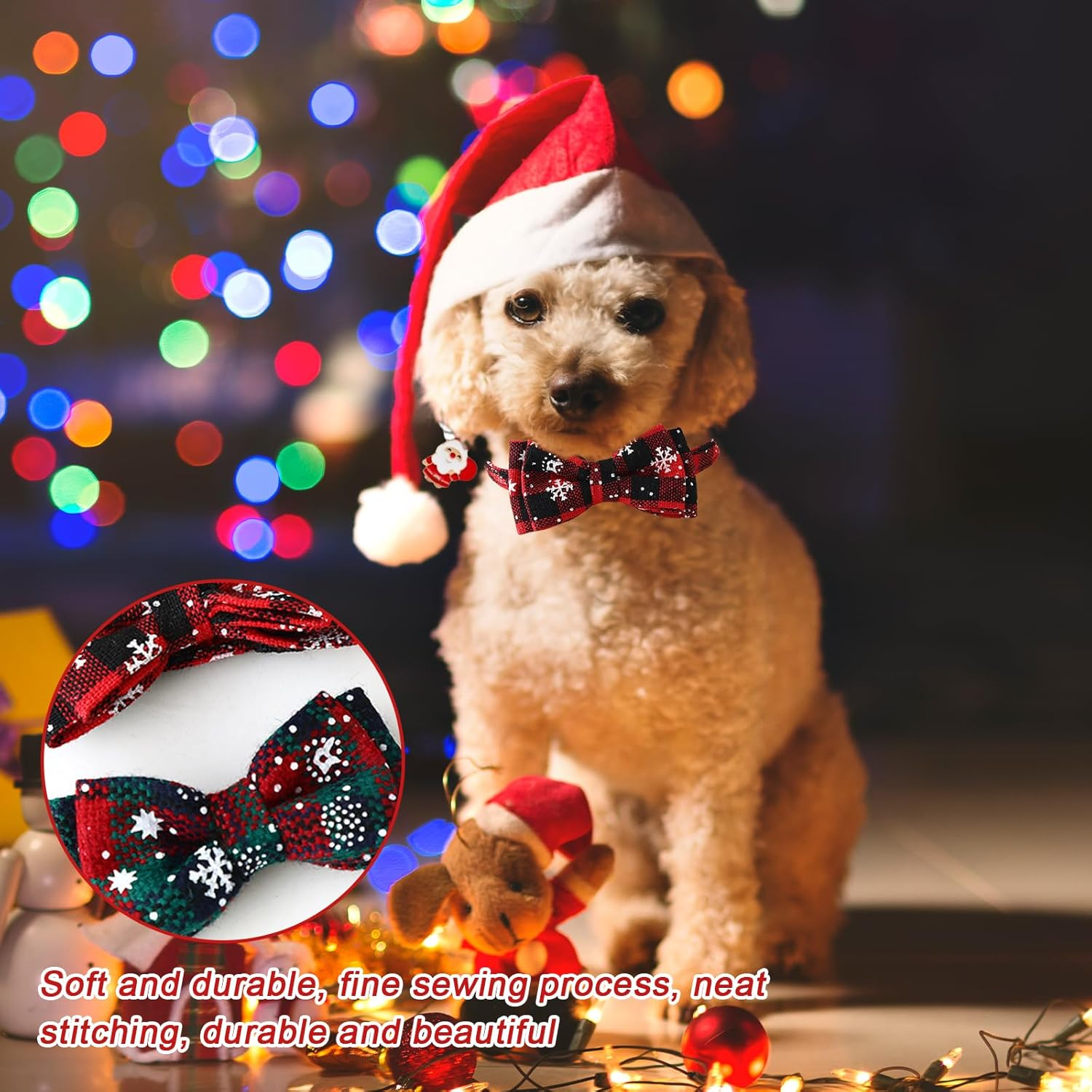 SPORWAY Pack of 4 Christmas Cat Collars, Christmas Neck Cat Collars, Pet Christmas Dog Collar, Removable Cat Bands with Bow and Bells, Collar for Small Dogs and Cats