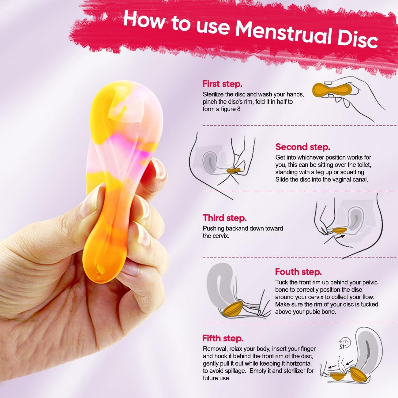 Menstrual Cups,Medical Grade Silicone Thin Fit Menstrual Disc,Large Capacity Menstrual Cup Wear for 12 Hours,Period Disc with Mini Cup Carrier Case,Reusable Menstrual Flow Cup for Women Periods image number 5