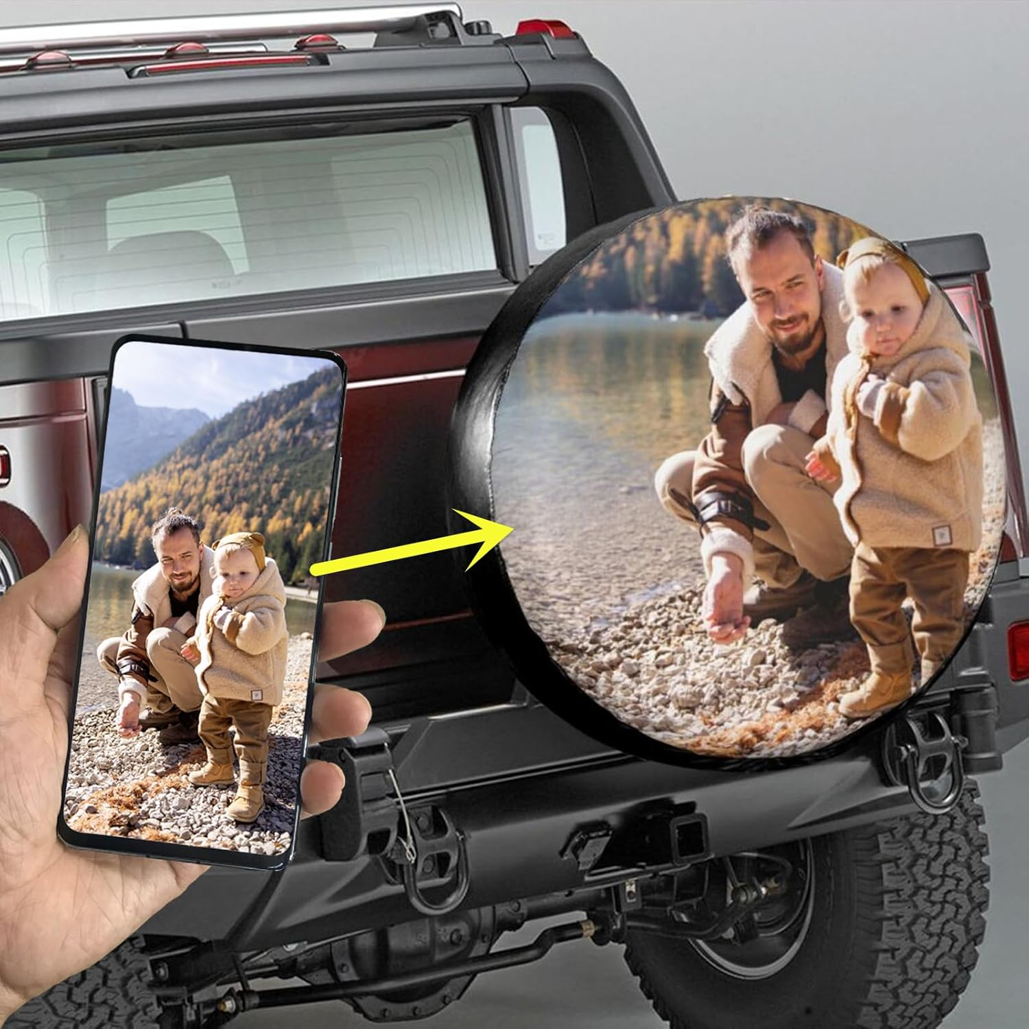 Custom Spare Tire Cover Personalization, Polyester Waterproof Sunscreen Wheel Tire Protectors, Add Photos Text Logo Tire Cover Compatible with Jeep Rv Trucks SUV Trailer and Many Other Vehicles (17") image number 6