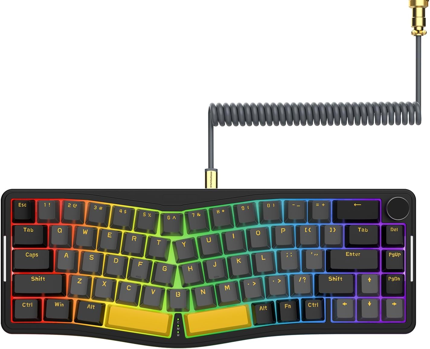 AKS068 65% Wired Mechanical Gaming Keyboard with Coiled Cable, 68-Key Alice-Layout Mechanical Keyboard, RGB Hot Swappable Red Switches VIA/QMK Programmable Knob Gasket Mount for Win/Mac (Black)