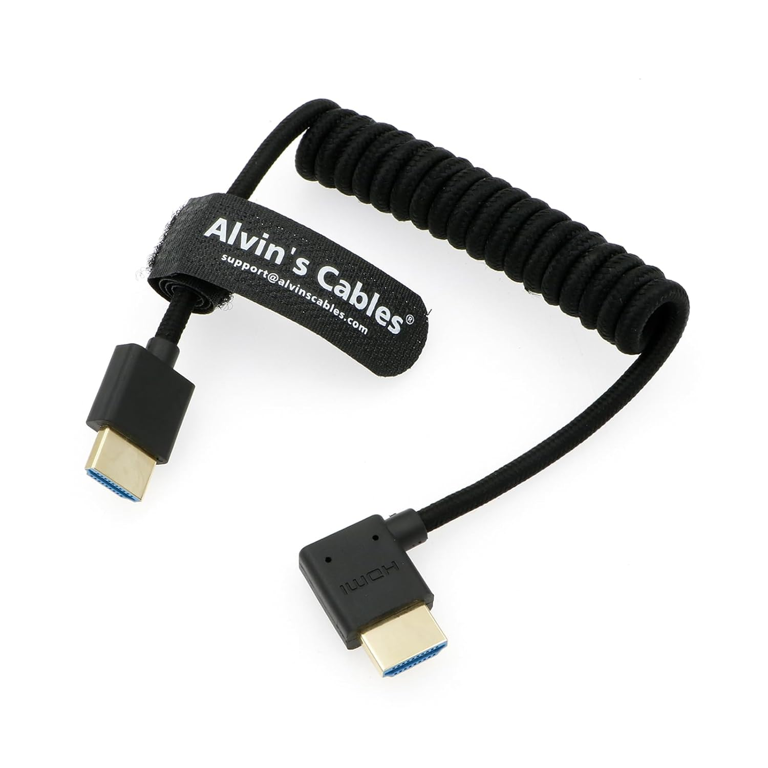 Alvin'S Cables 8K 2.1 HDMI High Speed Braided Coiled Cable Straight to Right Angle for Atomos Ninja V, Portkeys BM5, for Feelworld Monitor, for Canon C300, Z CAM E2, Sony FS5| FS7| A7S3 Cameras image number 2