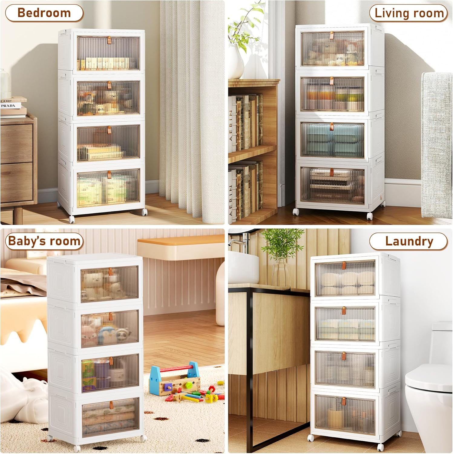 4 Tier Stackable Plastic Storage Bins with Lid and Wheels - 23 QT Closet Organizers and Storage, Foldable Storage Containers, Organization and Storage Boxes for Craft, Home, Pantry, Office, Dorm image number 3