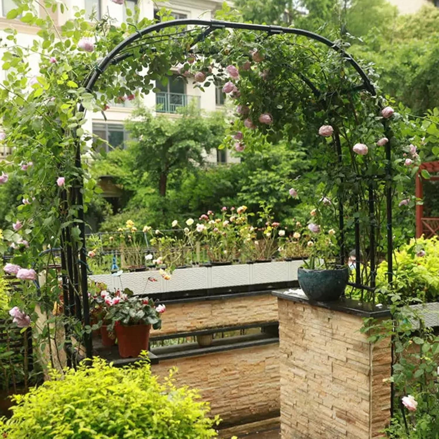 BUKLIYN Garden Arch Trellis - Length: 98.5In, Height: 94.5In Iron Garden Arch Arbor Trellis for Climbing Plants Outdoor - Garden Arch for Lawn, Party, Ceremony Wedding Decoration (Black) image number 3