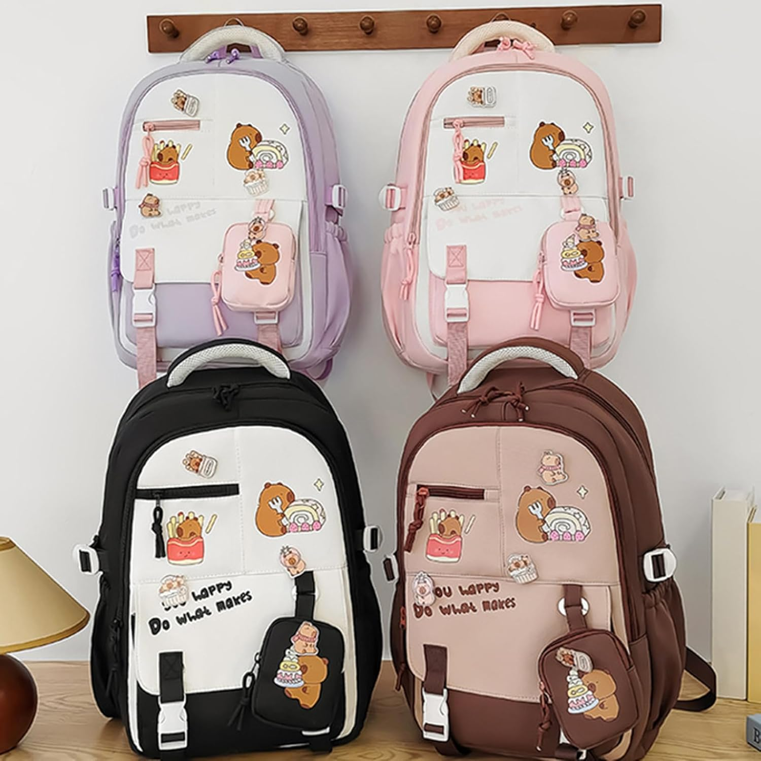 Gupcaqosjw Capybara Backpack for Girls - Cute Cartoon Kids Travel Back Pack for Girls,Stylish Schoolbag with Adjustable Straps for School Travel Outing Beach Weekend Trip - Khaki image number 2