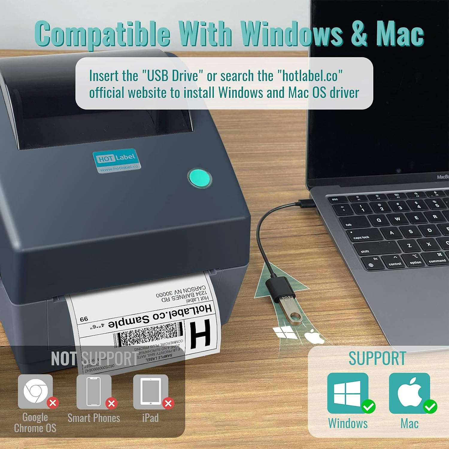 Hotlabel S8 Shipping Label Printer, 4X6 Direct Thermal Label Printer for Shipping Packages, Amazon Shopify Fedex USPS Product Barcode Sticker Maker Machine, Address Mailing Postage Labels image number 6