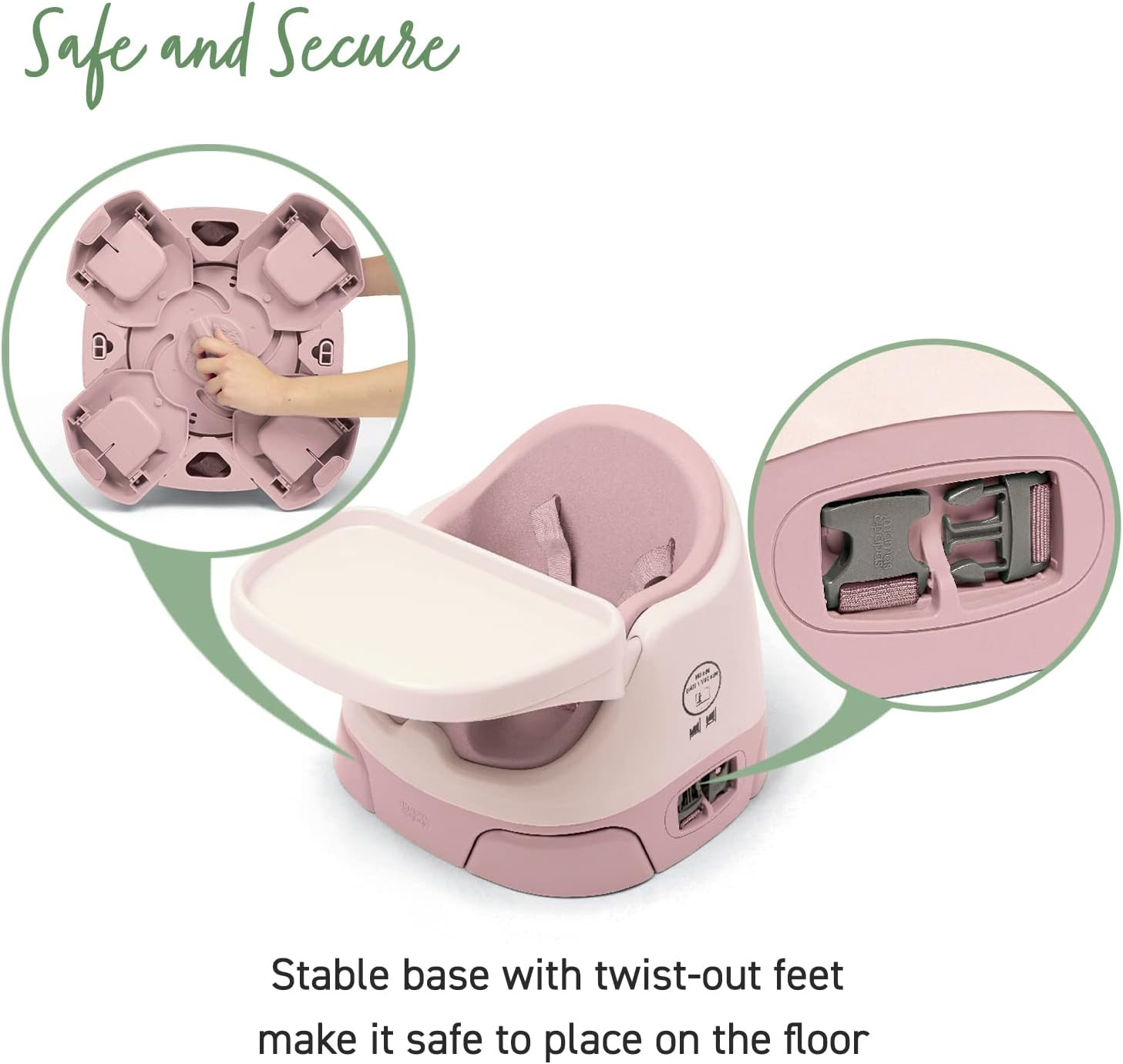 Mamas & Papas Baby Bug Booster Seat for Dining, Detachable Tray, Harness, Adjustable Seat and Non-Slip Feet, Blossom (Pink) - Pebble Grey image number 7