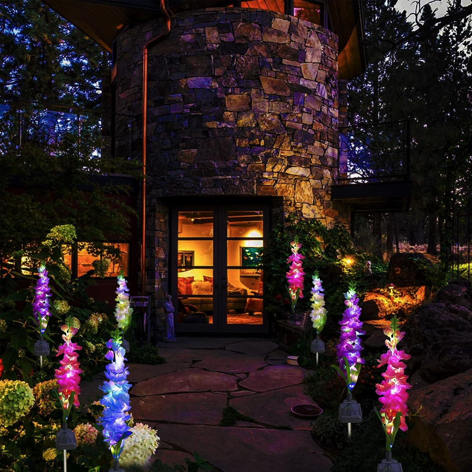 MRHEPHAESTUS Solar Garden Lights, Solar Delphinium Flowers Lights 4 Pack 80 Leds, Waterproof Solar Outdoor Lights Two Lighting Modes for Wedding Party Garden Yard Patio Lawn Decor image number 6