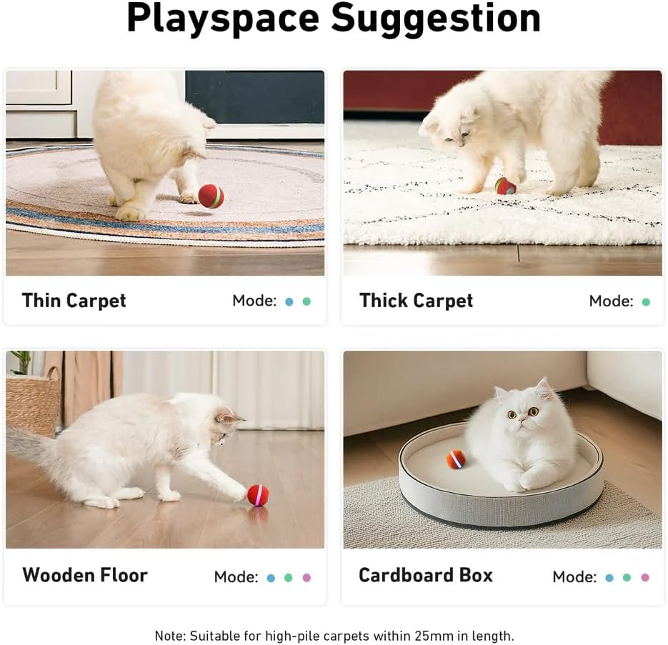 Cheerble Mini Ball 2.0 - Intelligent Interactive Automatic Rolling Ball for Cats - 3 Play Modes - Cat Toy - USB Rechargeable - Cat Toy Intelligence & Electric (Red) image number 5